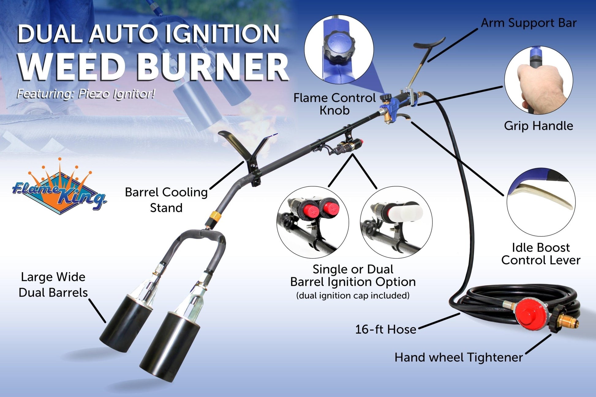 Flame King 500,000 BTU X 2 Torch Head Dual Propane Weed Burner Torch - Angler's Pro Tackle & Outdoors