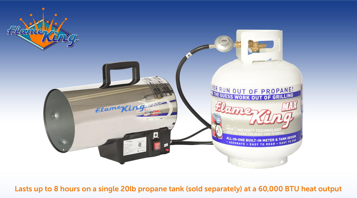 Flame King Forced Air Heater Portable Propane Tank Outdoor 60,000 BTU