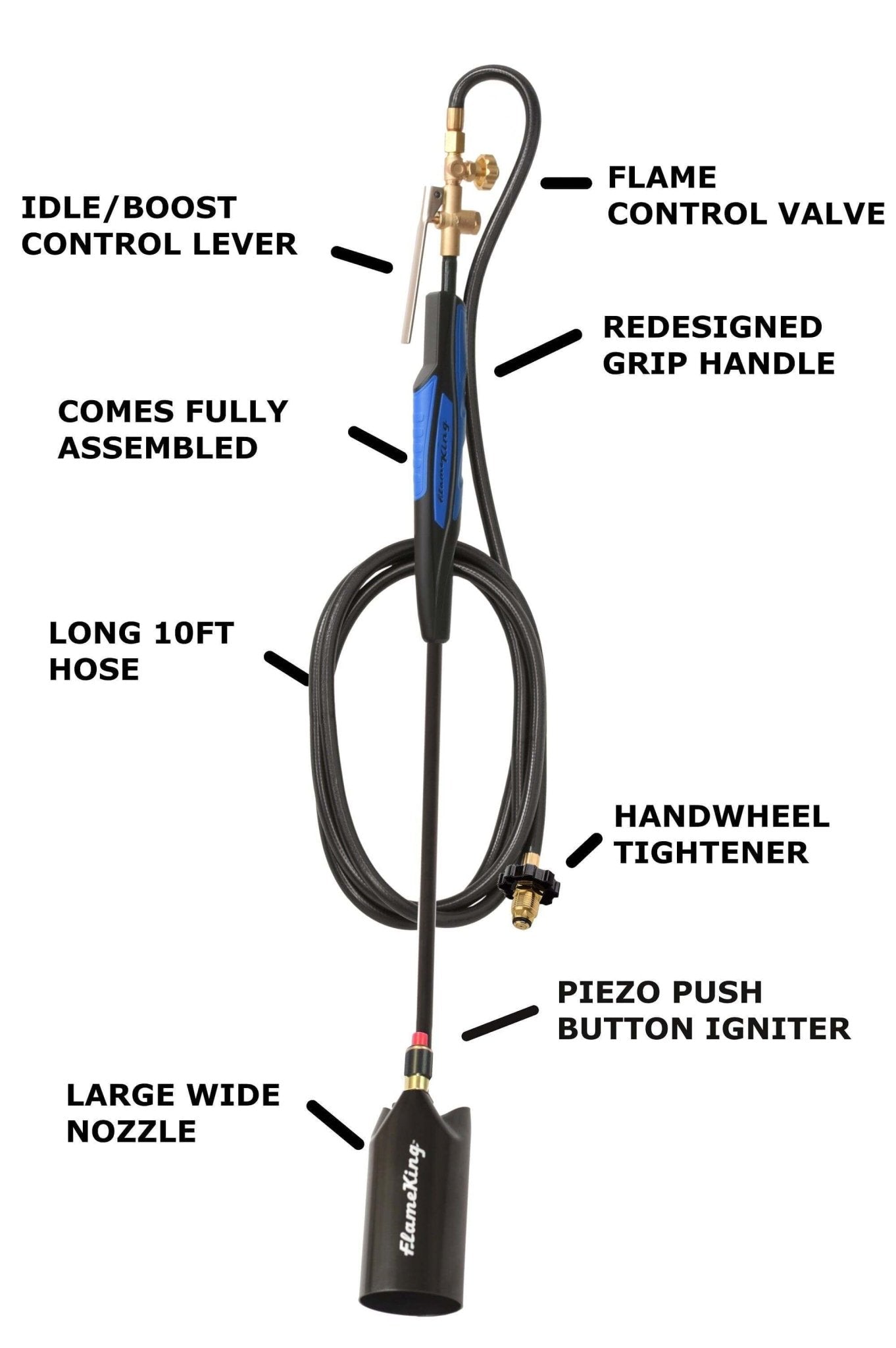 Flame King Heavy Duty Propane Torch Weed Burner 500,000 BTU with Push Button Piezo Ignitor - Angler's Pro Tackle & Outdoors