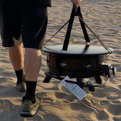 Flame King Outdoor Portable Propane Gas 24" Fire Pit Bowl with Self Igniter Cover Carry Straps