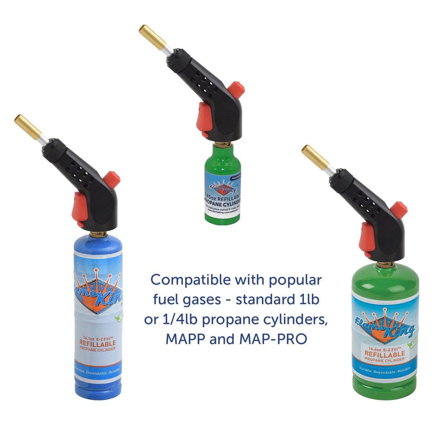 Flame King Propane Gas Blow Torch with Push Button Igniter & 2 Interchangeable Heads - Angler's Pro Tackle & Outdoors