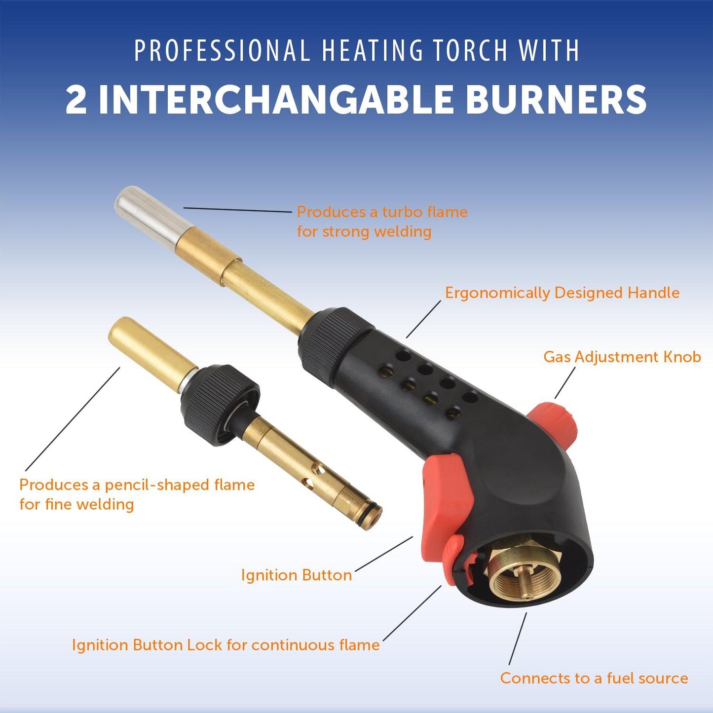 Flame King Propane Gas Blow Torch with Push Button Igniter & 2 Interchangeable Heads - Angler's Pro Tackle & Outdoors