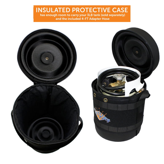 Flame King Propane Gas Hauler Kit - Insulated Protective Carry Case for 3lb Propane Tank plus Adapter Hose - Angler's Pro Tackle & Outdoors