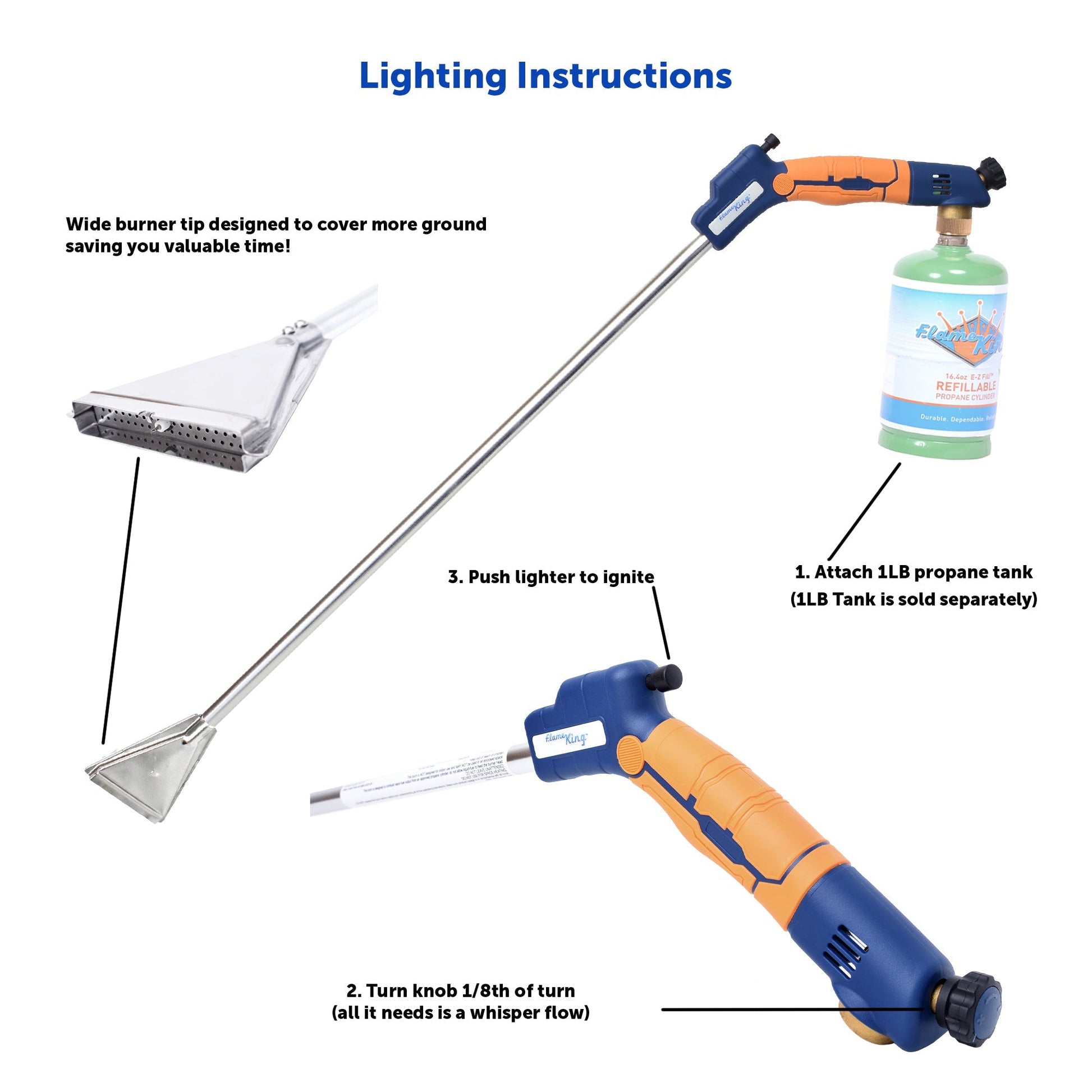 Flame King Propane Torch Wide Flame Weed Burner with Integrated Push Button Igniter - Angler's Pro Tackle & Outdoors