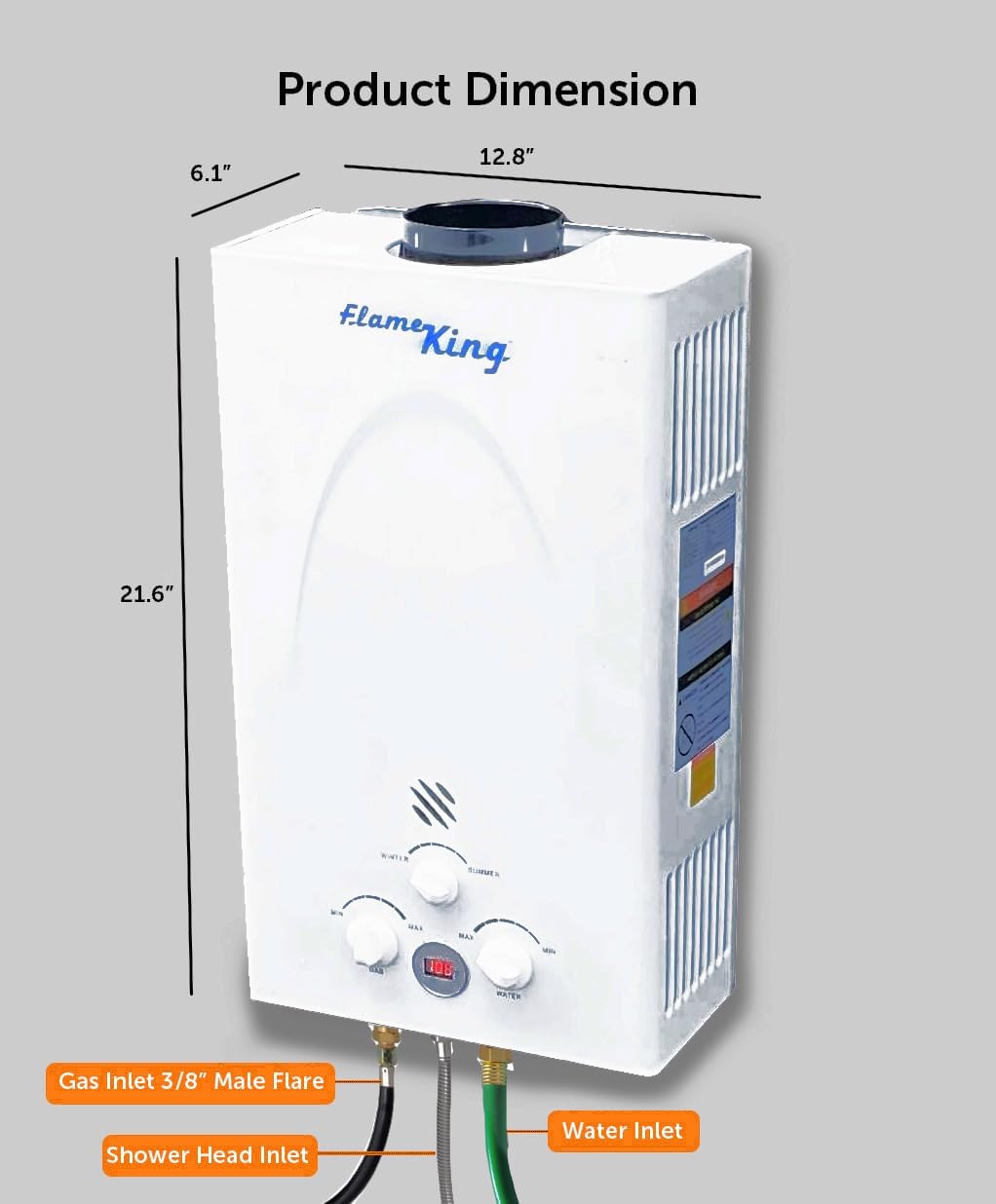 Flame King Tankless Outdoor Portable Camping Hot Shower Propane Gas 10L 2.64GPM Water Heater 68,000 BTU - Angler's Pro Tackle & Outdoors