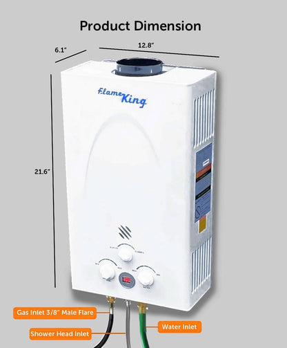 Flame King Tankless Outdoor Portable Camping Hot Shower Propane Gas 10L 2.64GPM Water Heater 68,000 BTU - Angler's Pro Tackle & Outdoors