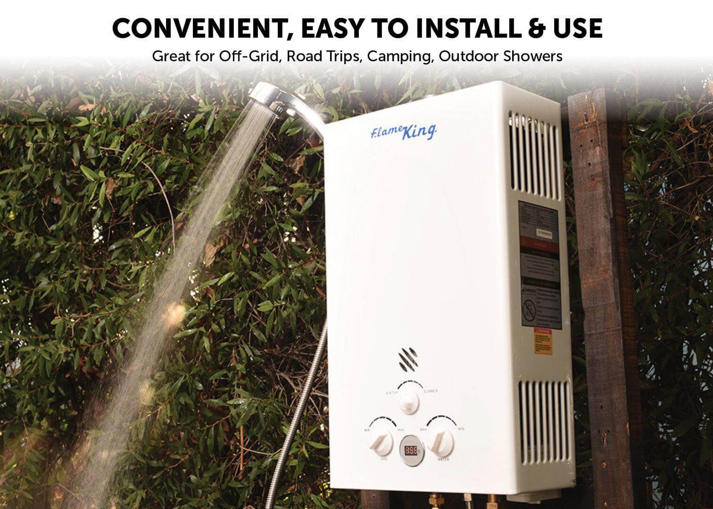 Flame King Tankless Outdoor Portable Camping Hot Shower Propane Gas 10L 2.64GPM Water Heater 68,000 BTU - Angler's Pro Tackle & Outdoors