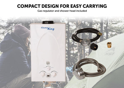 Flame King Tankless Outdoor Portable Camping Hot Shower Propane Gas 10L 2.64GPM Water Heater 68,000 BTU - Angler's Pro Tackle & Outdoors