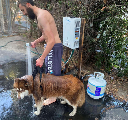 Flame King Tankless Outdoor Portable Camping Hot Shower Propane Gas 10L 2.64GPM Water Heater 68,000 BTU - Angler's Pro Tackle & Outdoors