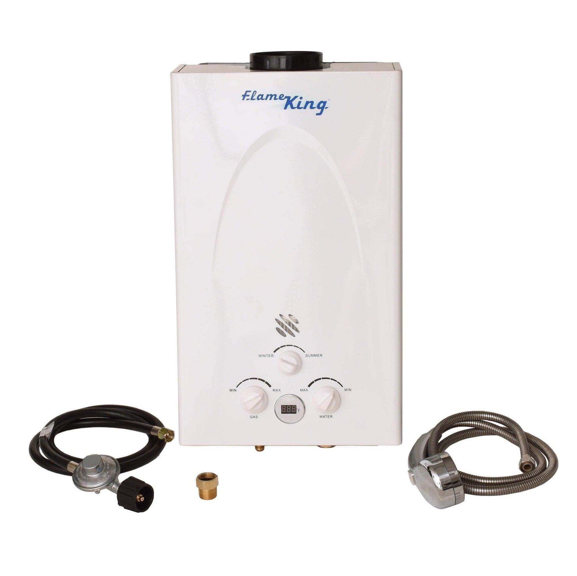 Flame King Tankless Outdoor Portable Camping Hot Shower Propane Gas 10L 2.64GPM Water Heater 68,000 BTU - Angler's Pro Tackle & Outdoors