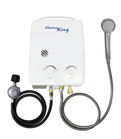 Flame King Tankless Outdoor Portable Camping Hot Shower Propane Gas 5L 1.32GPM Water Heater 34,000 BTU - Angler's Pro Tackle & Outdoors