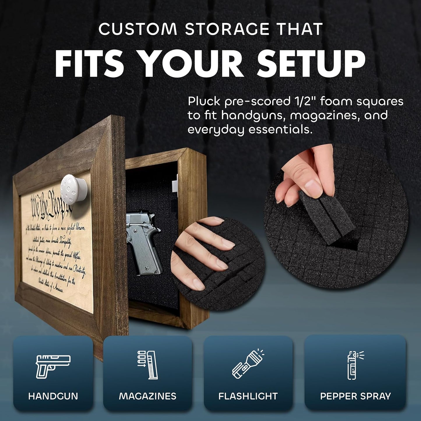Bellewood Designs - Hidden Gun Storage Cabinet We The People Constitution Preamble