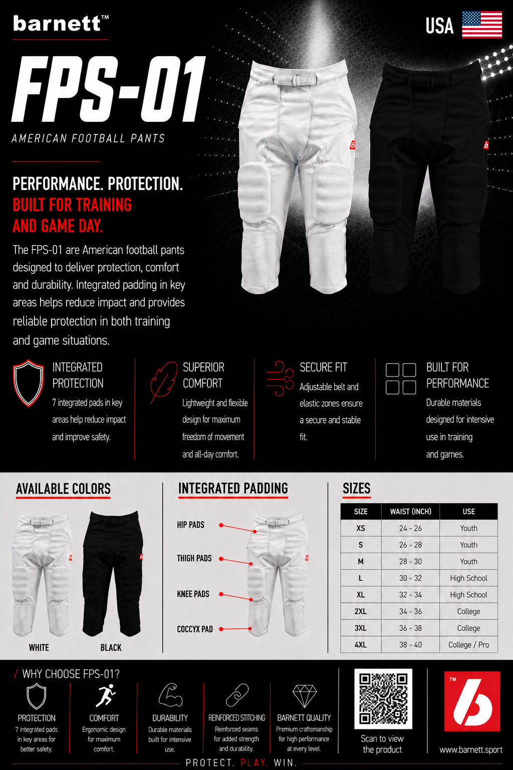 Barnett FPS-01 Pants with built-in protection, 7 pads