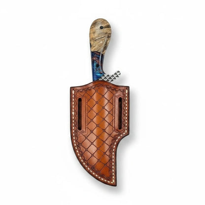 Frontier Cowboy Gear The Stampede – Custom Handmade Farrier Rasp Steel Western Bull Cutter Knife with Rosewood & Epoxy Resin Handle & Leather Sheath