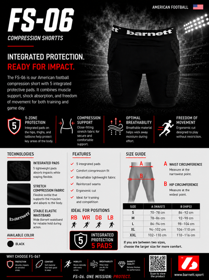 Barnett FS-06 Compression shorts, 5 integrated pieces, for American football