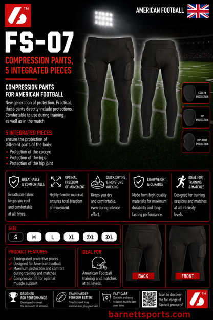 Barnett FS-07 Compression pants, 5 integrated pieces, for American football