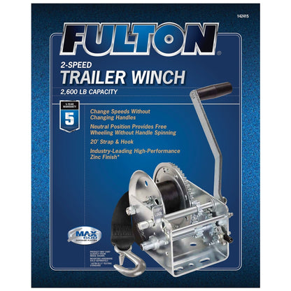 Fulton 142415 Dual Speed Tow Winch with 20 Inch Strap, 2,600 Pound Capacity - Angler's Pro Tackle & Outdoors