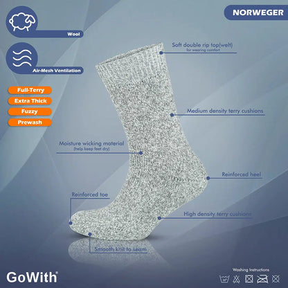 GoWith Men's Merino Wool Extra Thick Full Terry Fuzzy Crew Socks