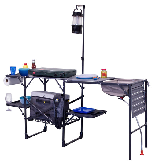 GCI Outdoor Master Cook Station Portable Camp Kitchen Outdoor Folding Table, Black Chrome - Angler's Pro Tackle & Outdoors