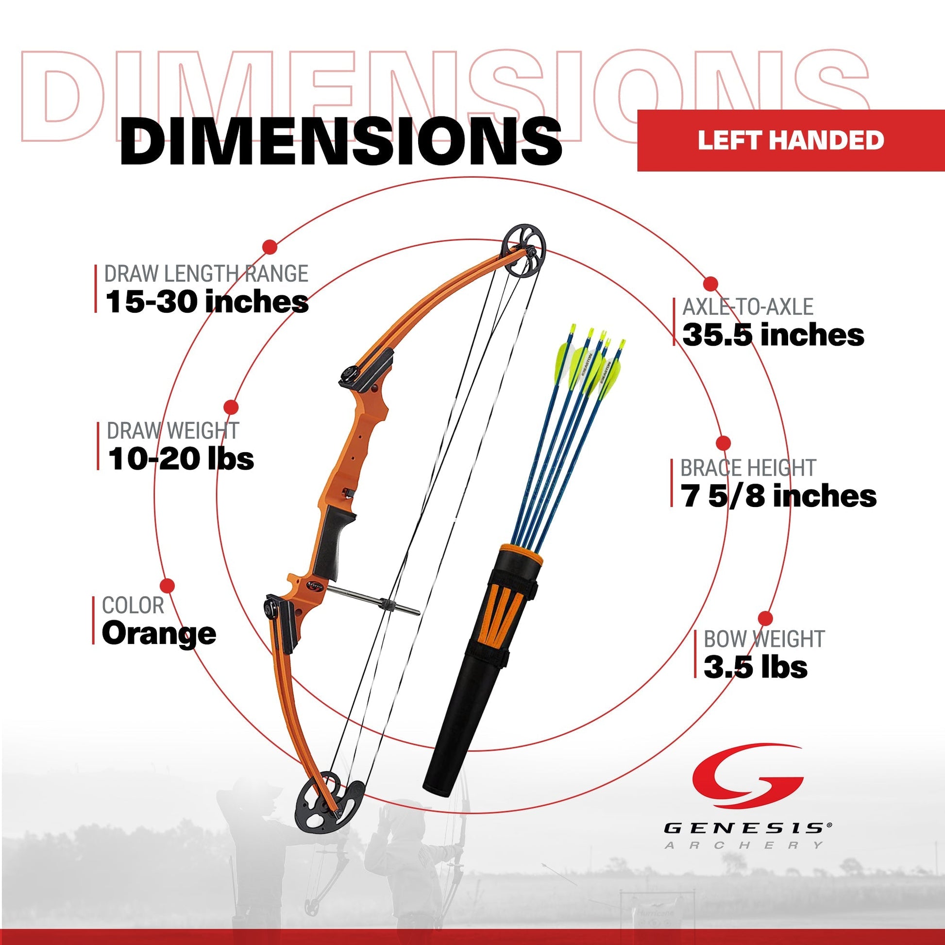 Genesis Original Archery Compound Bow w/ Adjustable Sizing, Left Handed, Orange - Angler's Pro Tackle & Outdoors