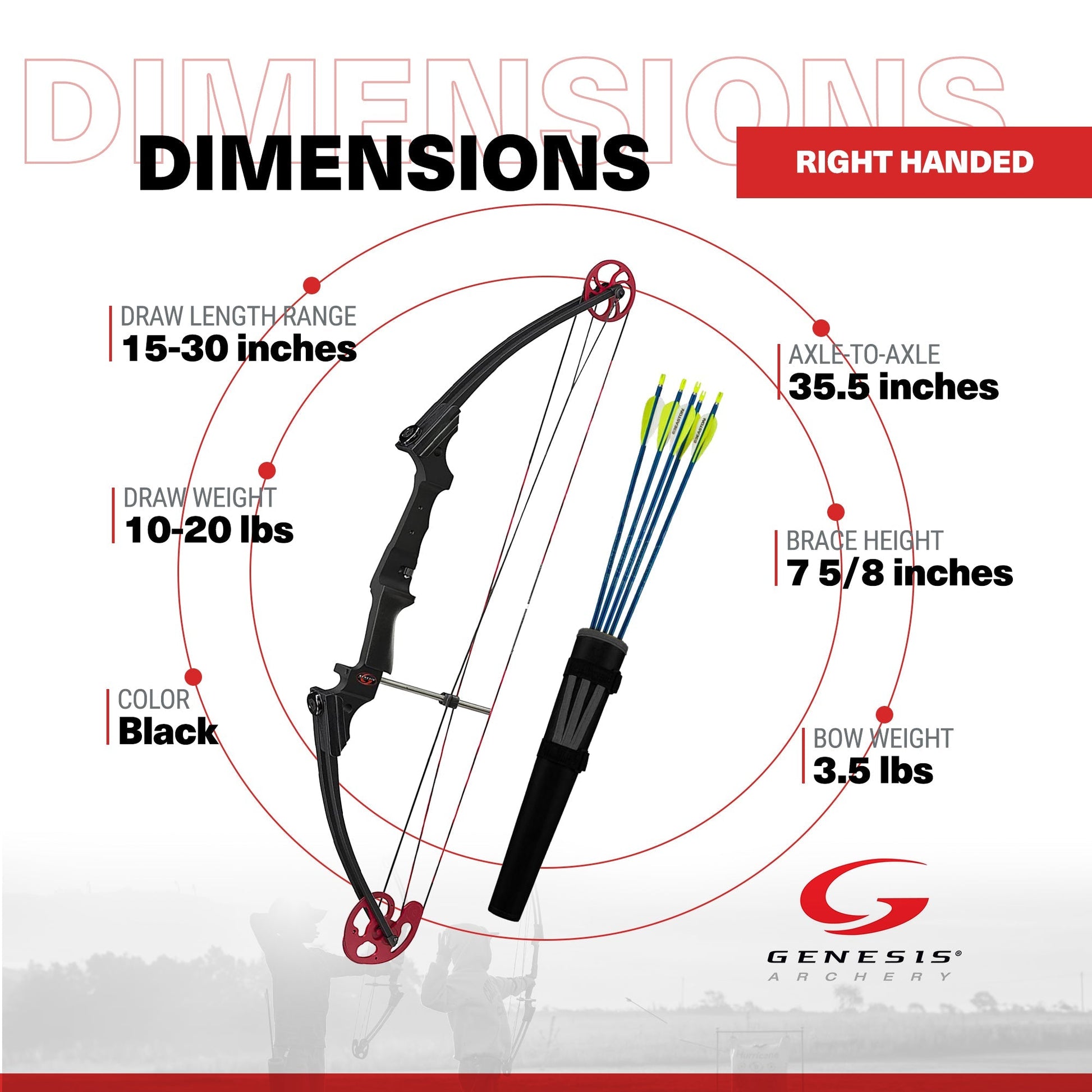 Genesis Original Archery Compound Bow w/ Adjustable Sizing, Right Handed, Black - Angler's Pro Tackle & Outdoors