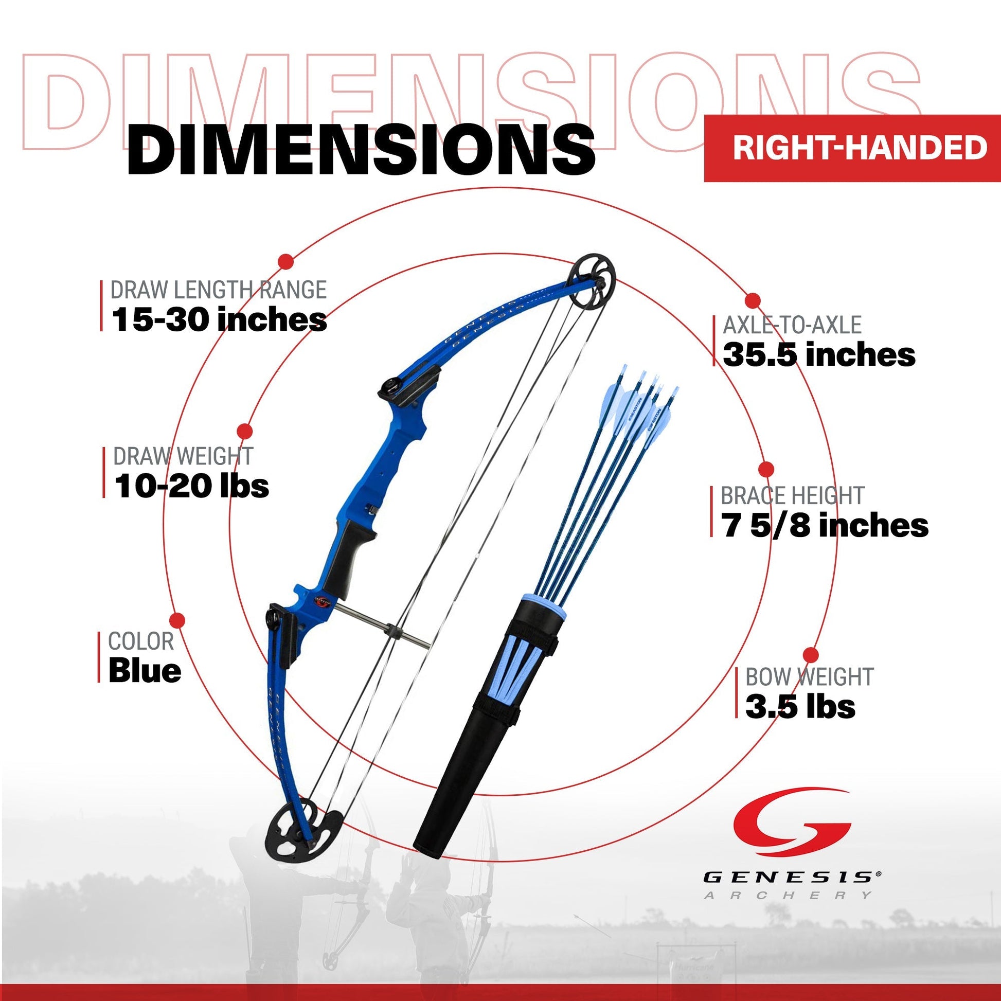 Genesis Original Archery Compound Bow w/ Adjustable Sizing, Right Handed, Blue - Angler's Pro Tackle & Outdoors