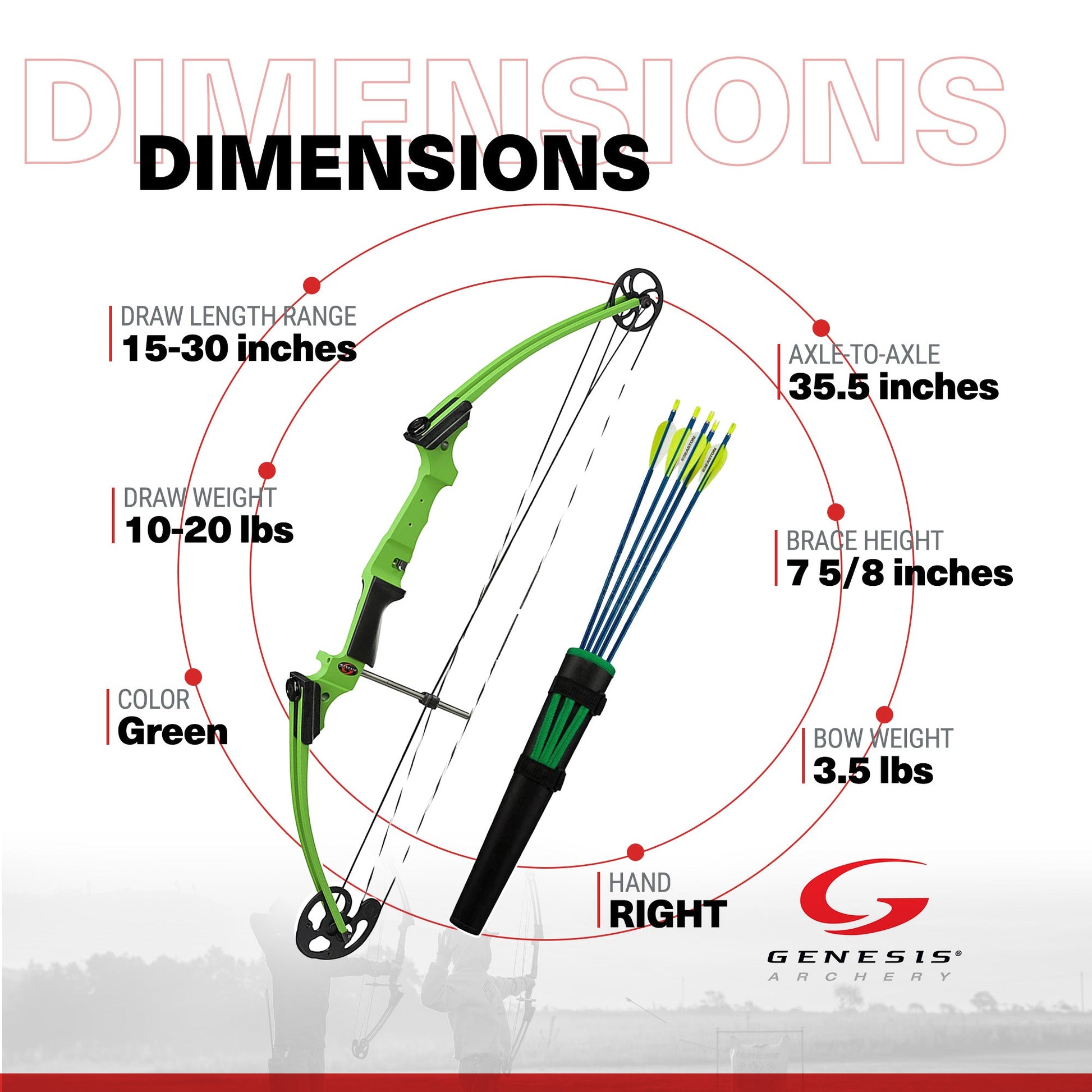 Genesis Original Archery Compound Bow w/ Adjustable Sizing, Right Handed, Green - Angler's Pro Tackle & Outdoors