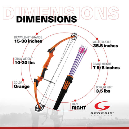 Genesis Original Archery Compound Bow w/ Adjustable Sizing, Right Handed, Orange - Angler's Pro Tackle & Outdoors