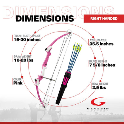 Genesis Original Archery Compound Bow w/ Adjustable Sizing, Right Handed, Pink - Angler's Pro Tackle & Outdoors