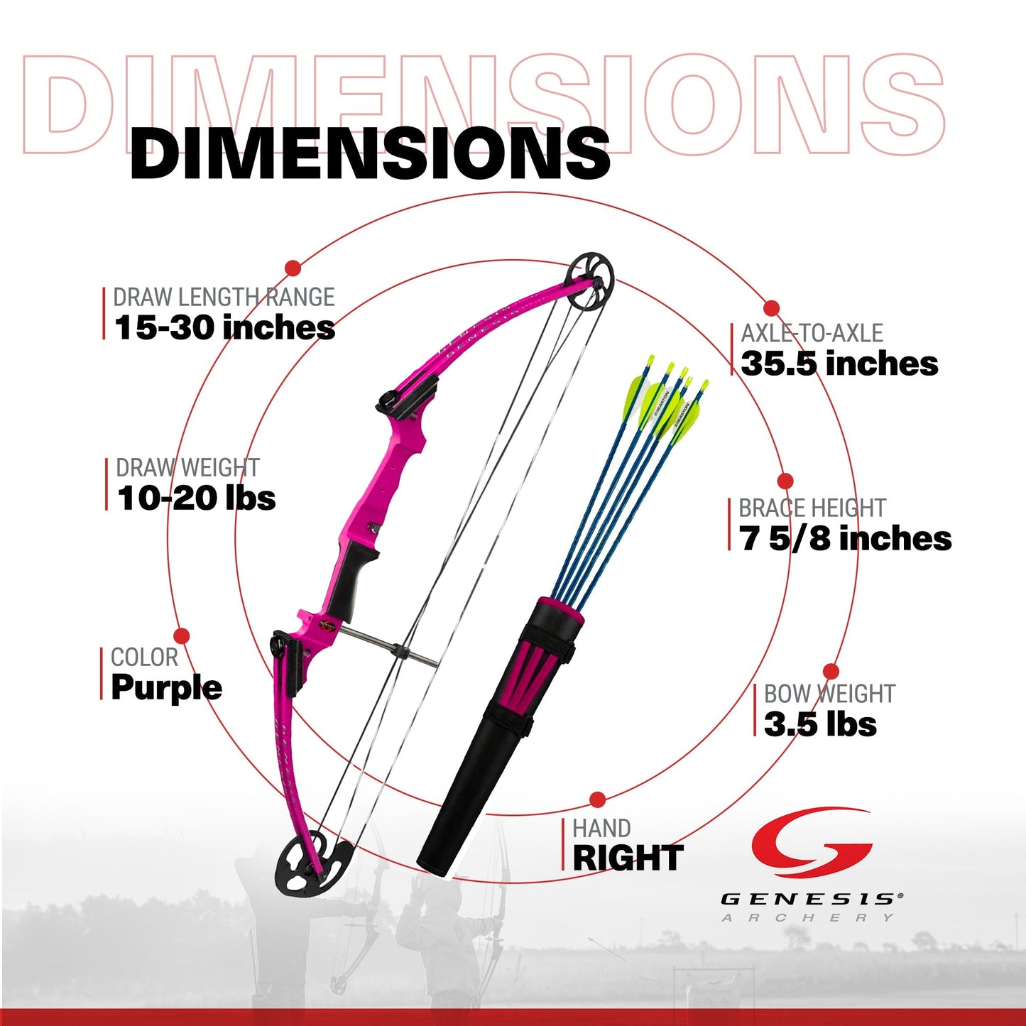 Genesis Original Archery Compound Bow w/ Adjustable Sizing, Right Handed, Purple - Angler's Pro Tackle & Outdoors