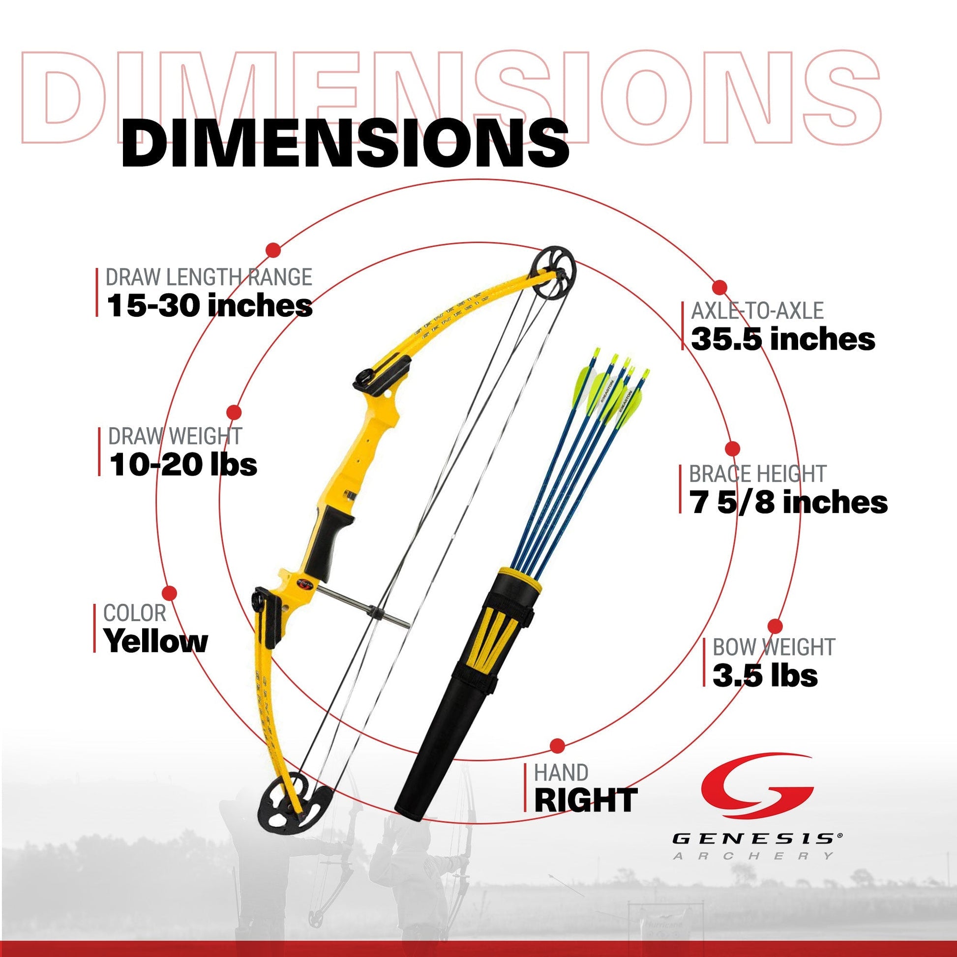 Genesis Original Archery Compound Bow w/ Adjustable Sizing, Right Handed, Yellow - Angler's Pro Tackle & Outdoors