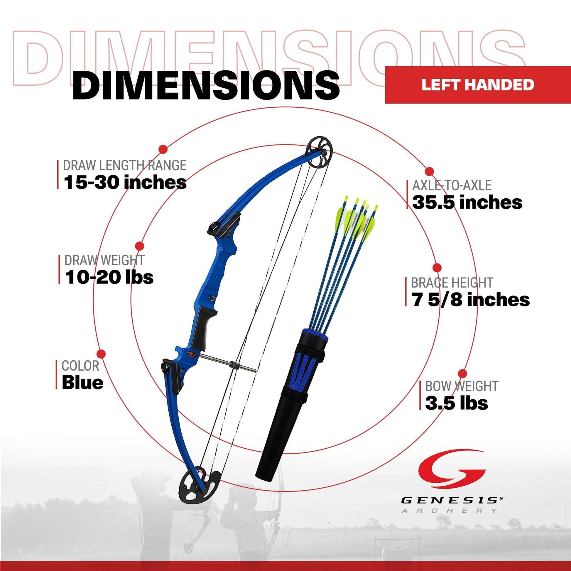 Genesis Original Archery Compound Bow with Adjustable Sizing, Left Handed, Blue - Angler's Pro Tackle & Outdoors