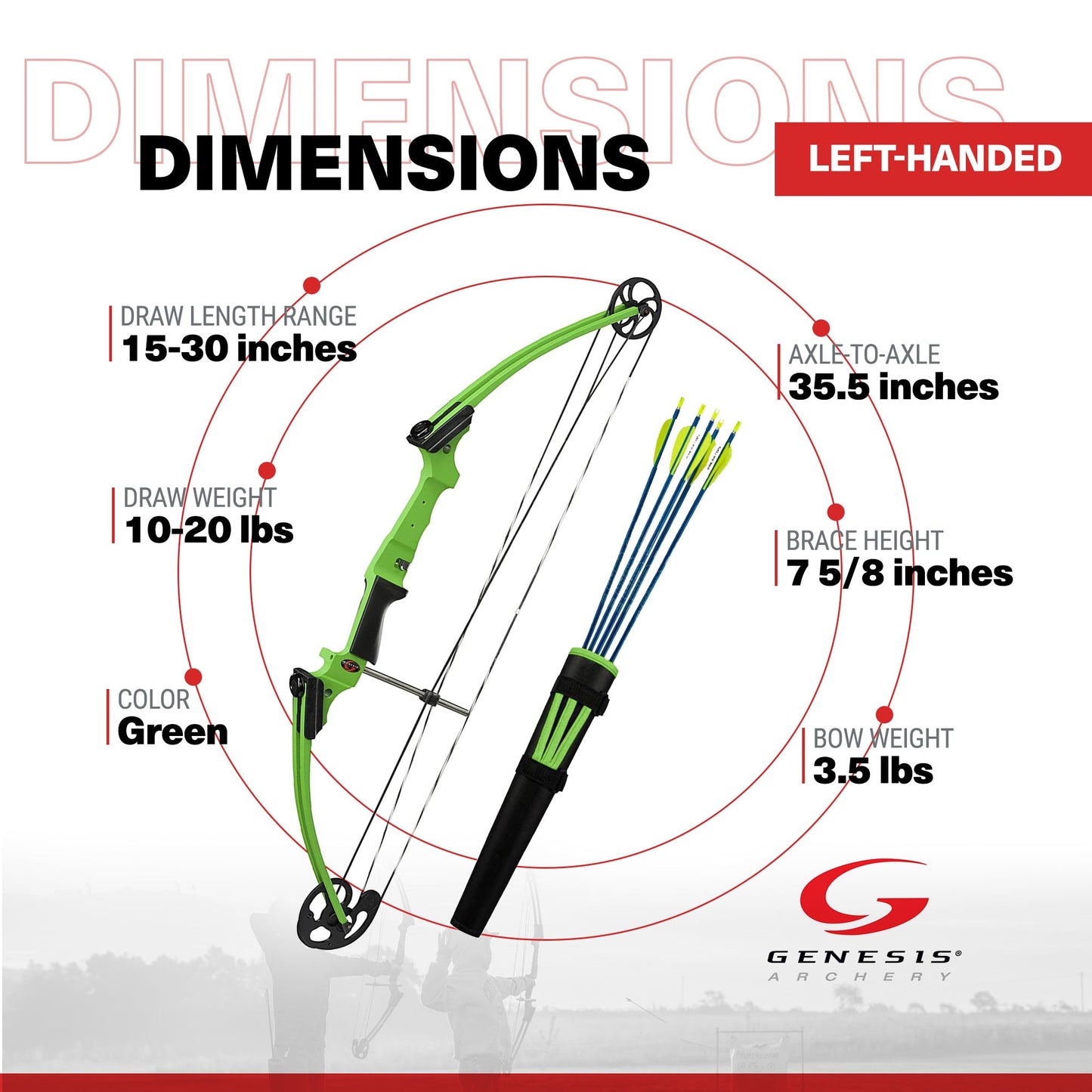 Genesis Original Archery Compound Bow with Adjustable Sizing, Left Handed, Green - Angler's Pro Tackle & Outdoors