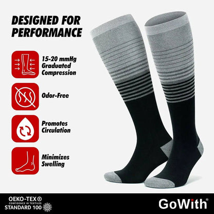 GoWith 15 - 20 mmHg Knee High Bamboo Compression Socks for Men & Women - No Cushion - Angler's Pro Tackle & Outdoors