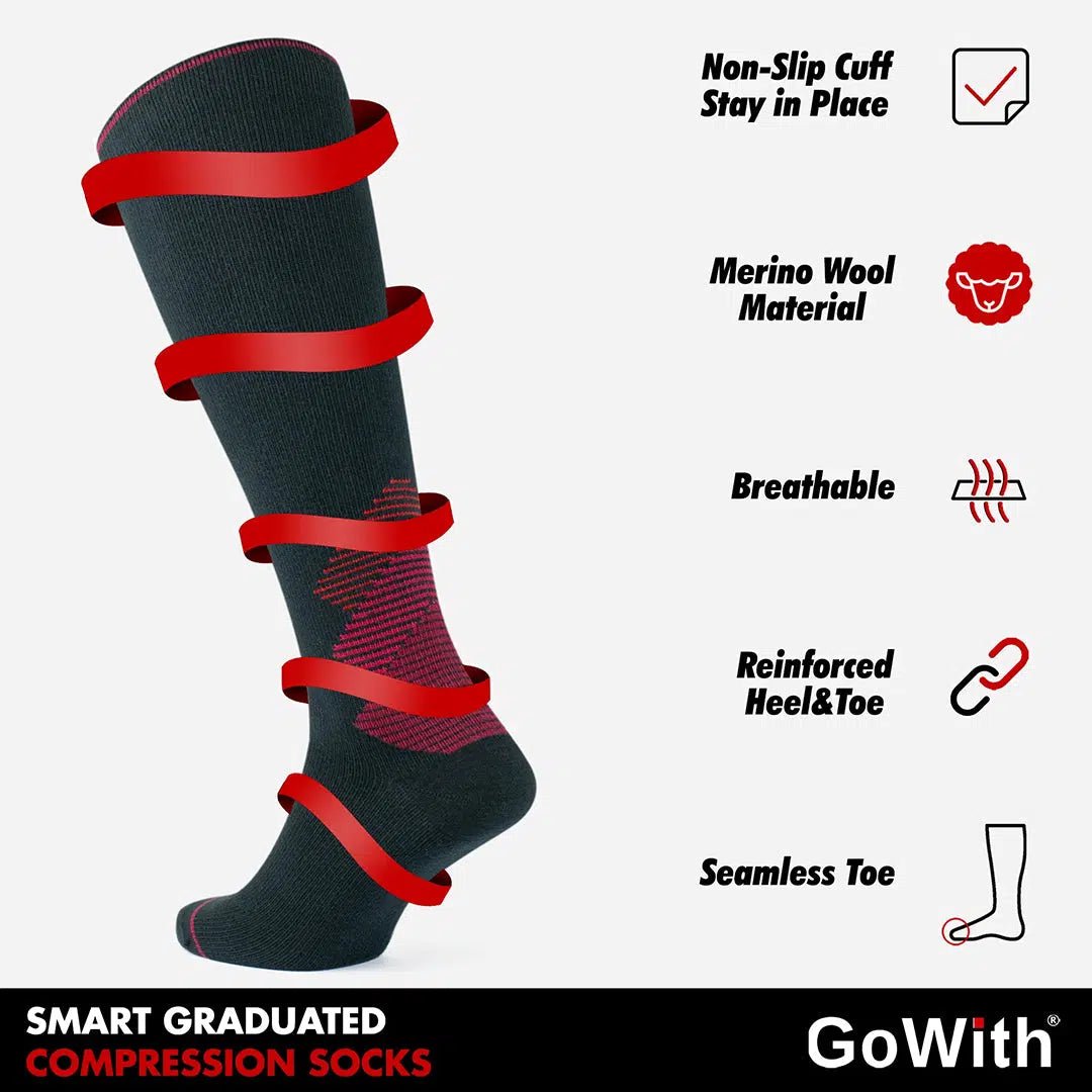 GoWith 15 - 20 mmHg Merino Wool Compression Socks for Men & Women - Cushioned Sole - Angler's Pro Tackle & Outdoors