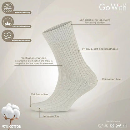 GoWith 97% Cotton Crew Dress Socks for Men and Women - Undyed - Angler's Pro Tackle & Outdoors