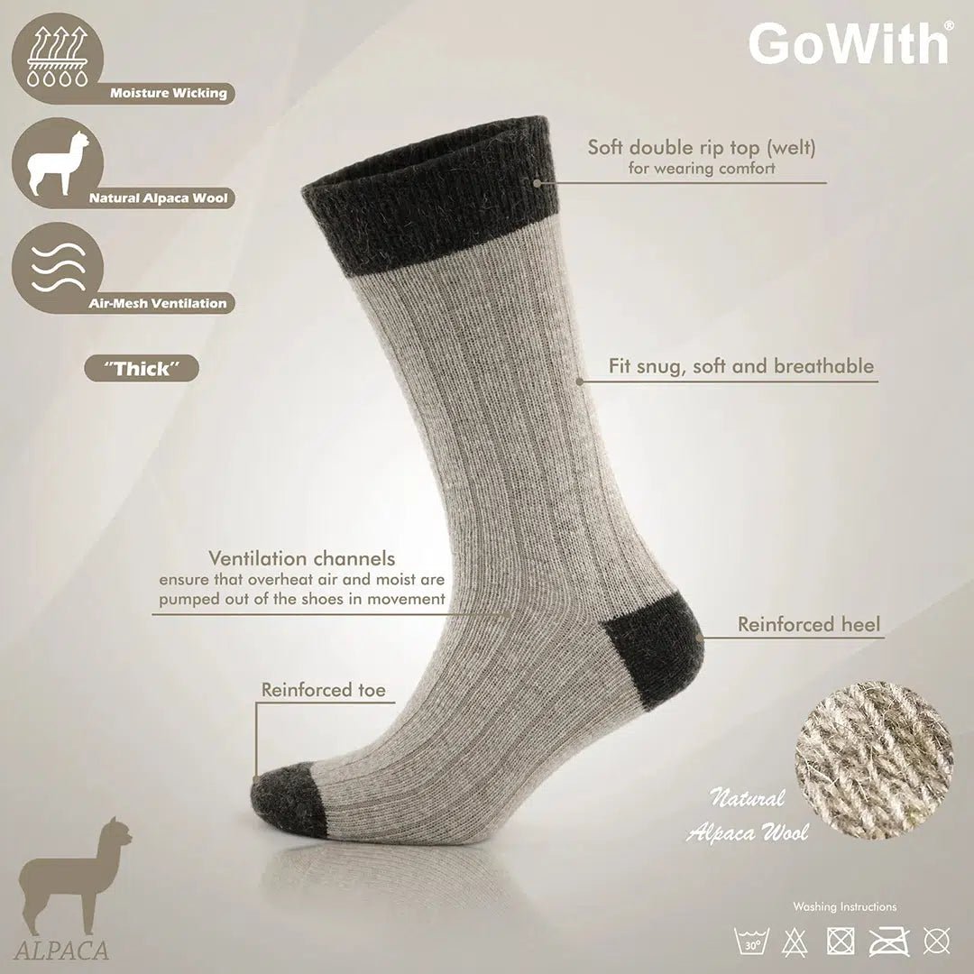 GoWith Alpaca Wool Crew Hiking Boot Socks for Men and Women - Ribbed - Angler's Pro Tackle & Outdoors