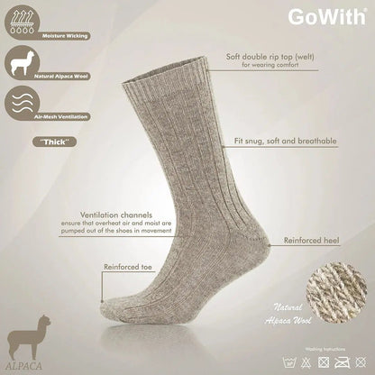 GoWith Alpaca Wool Crew Hiking Boot Socks for Men and Women - Ribbed Plain - Angler's Pro Tackle & Outdoors