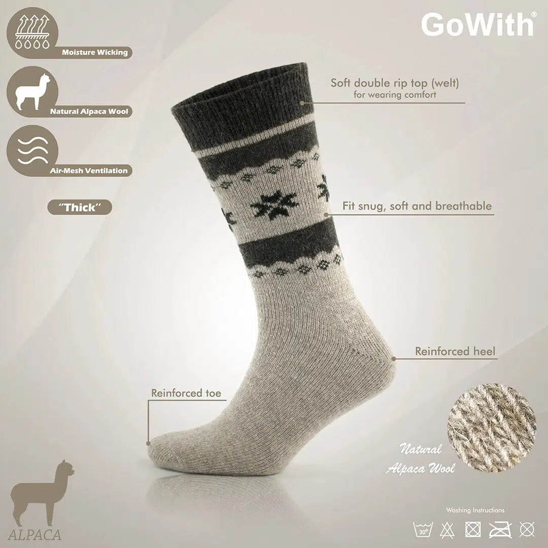 GoWith Alpaca Wool Crew Hiking Boot Socks for Men and Women - Snowflake - Angler's Pro Tackle & Outdoors