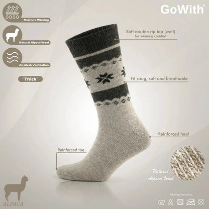 GoWith Alpaca Wool Crew Hiking Boot Socks for Men and Women - Snowflake - Angler's Pro Tackle & Outdoors