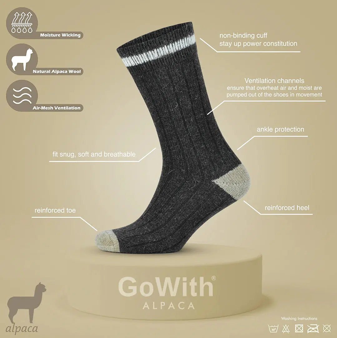 GoWith Alpaca Wool Crew Hiking Boot Socks for Men and Women - Vertical Striped - Angler's Pro Tackle & Outdoors