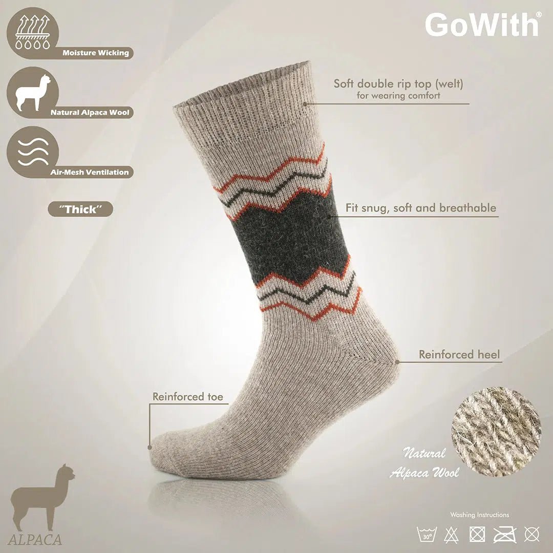 GoWith Alpaca Wool Crew Hiking Boot Socks for Men and Women - Wavy Striped - Angler's Pro Tackle & Outdoors