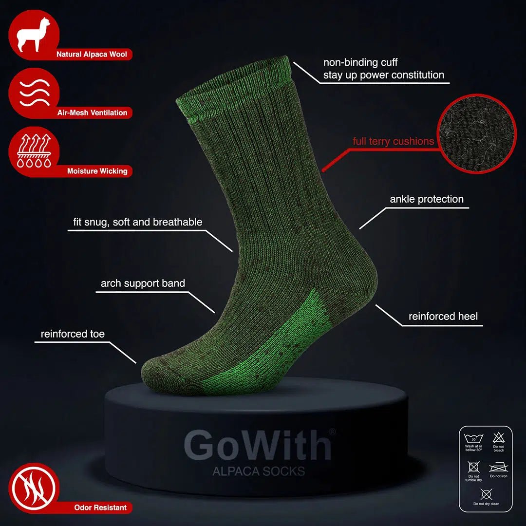 GoWith Thermal Warm Terry Lined Alpaca Hiking Boot Socks for Men & Women - Optic Effect - Angler's Pro Tackle & Outdoors