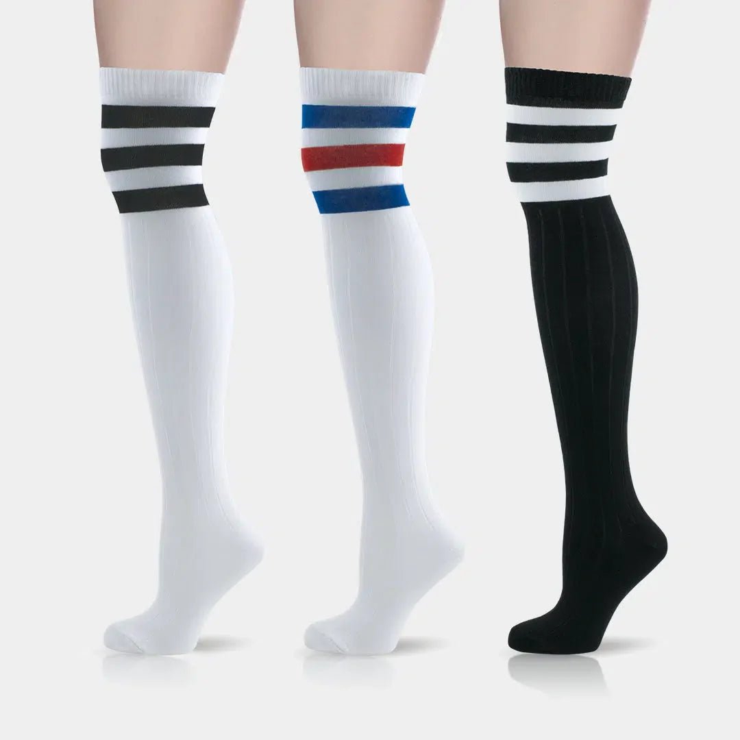 GoWith Women's Cotton Over The Knee Black and White Striped Socks - Angler's Pro Tackle & Outdoors