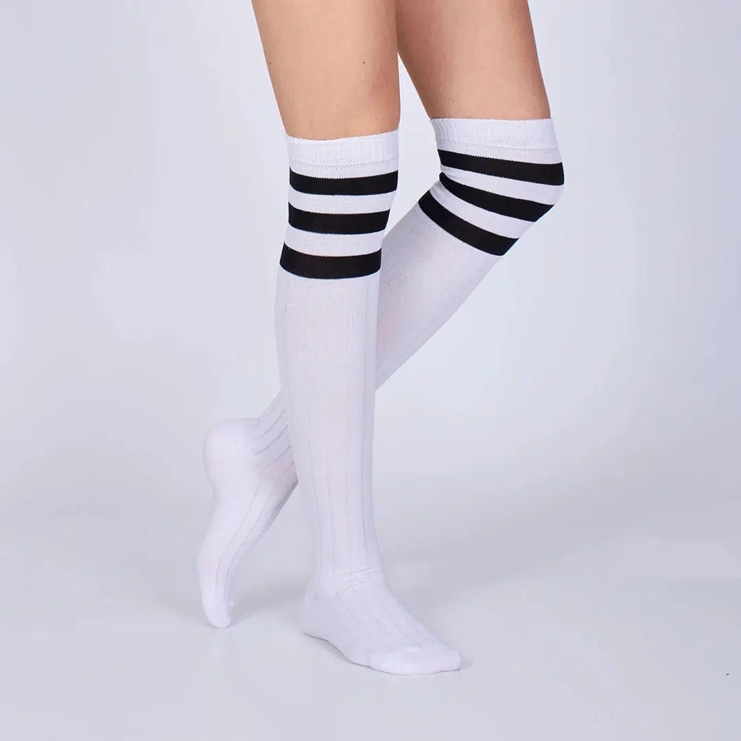 GoWith Women's Cotton Over The Knee Black and White Striped Socks - Angler's Pro Tackle & Outdoors