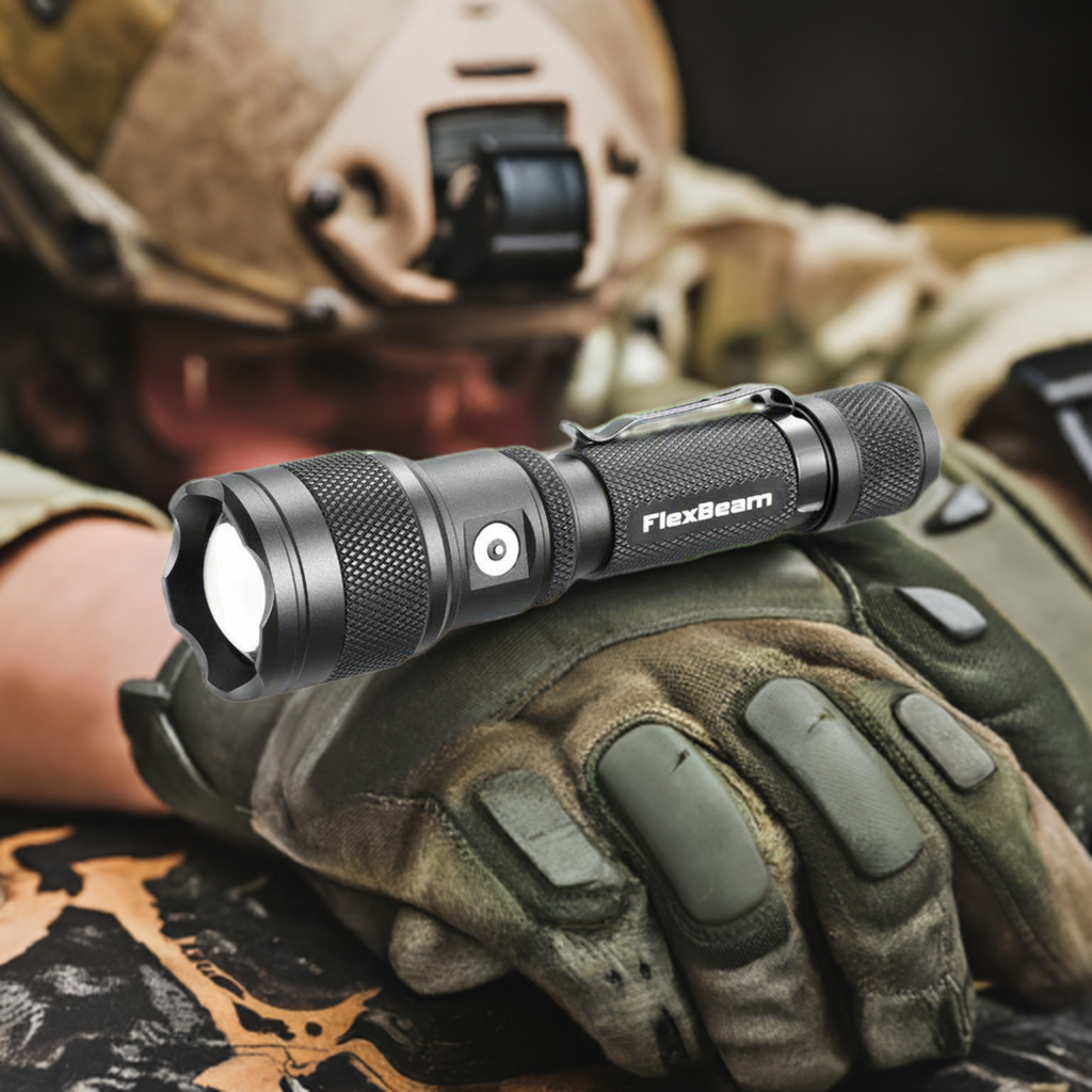 Powertac FlexBeam- 1200 Lumen Adjustable Beam Rechargeable Flashlight