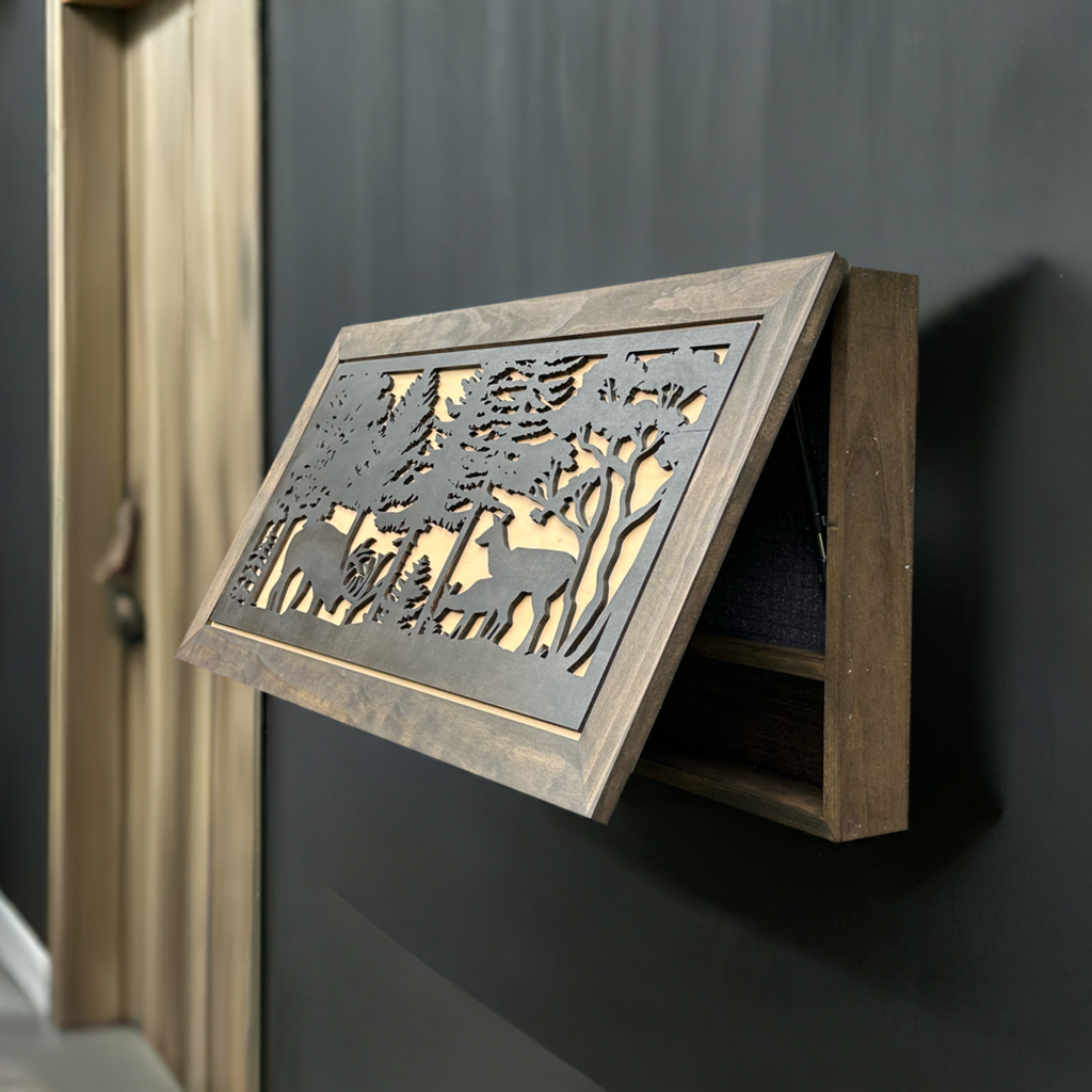 Bellewood Designs - Large Hidden Gun Storage Cabinet Deer Scene Wall Decor