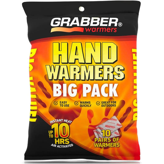 Grabber Hand Warmers - Long Lasting Safe Natural Odorless Air Activated Warmers - Up to 10 Hours of Heat - 10 Pair Pack - Angler's Pro Tackle & Outdoors