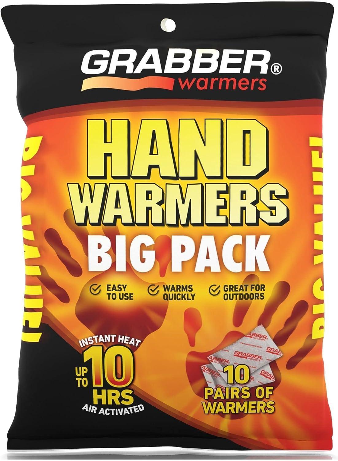 TRAPSKI Grabber Hand Warmers - Long Lasting Safe Natural Odorless Air Activated Warmers - Up to 10 Hours of Heat - 10 Pair Pack