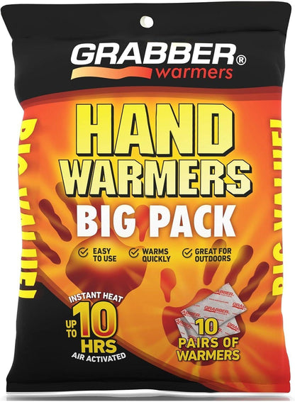 TRAPSKI Grabber Hand Warmers - Long Lasting Safe Natural Odorless Air Activated Warmers - Up to 10 Hours of Heat - 10 Pair Pack